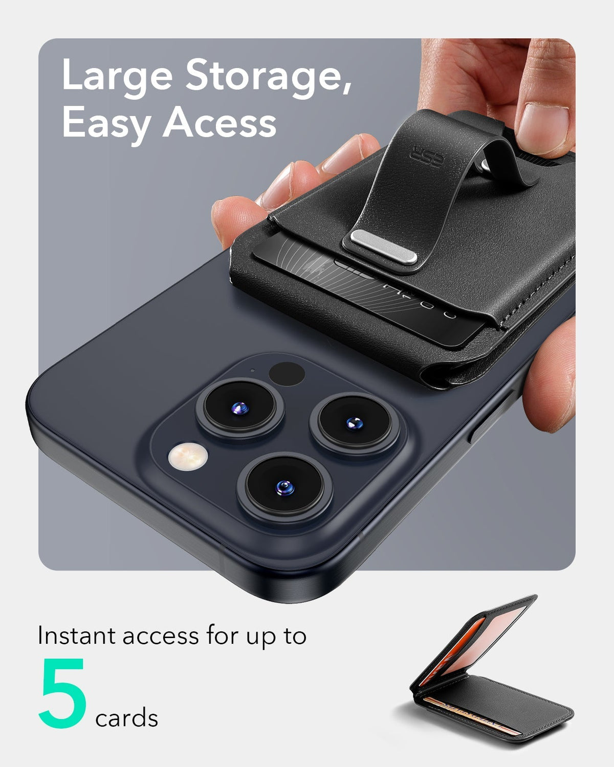 Walleti Black Carbon Fiber Magnetic Phone Wallet with Universal Grip Stand-ESR