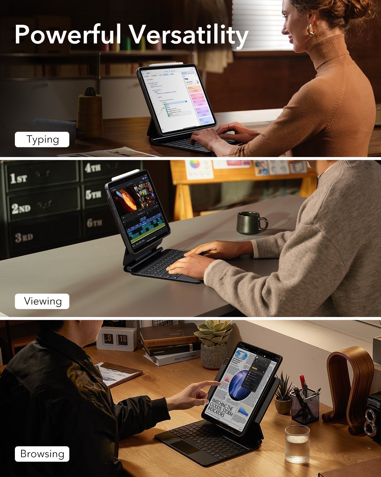 iPad Air 13“ (2025) Magnetische Rebound Tastatur Hülle 360 Schutz Paper Feel Bündel - DE Layout -Schwarz ESR ESR
