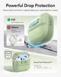 Light green AirPods 4 case with secure FlickLock latch
