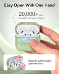 Light green AirPods 4 case aligned on a MagSafe wireless charger