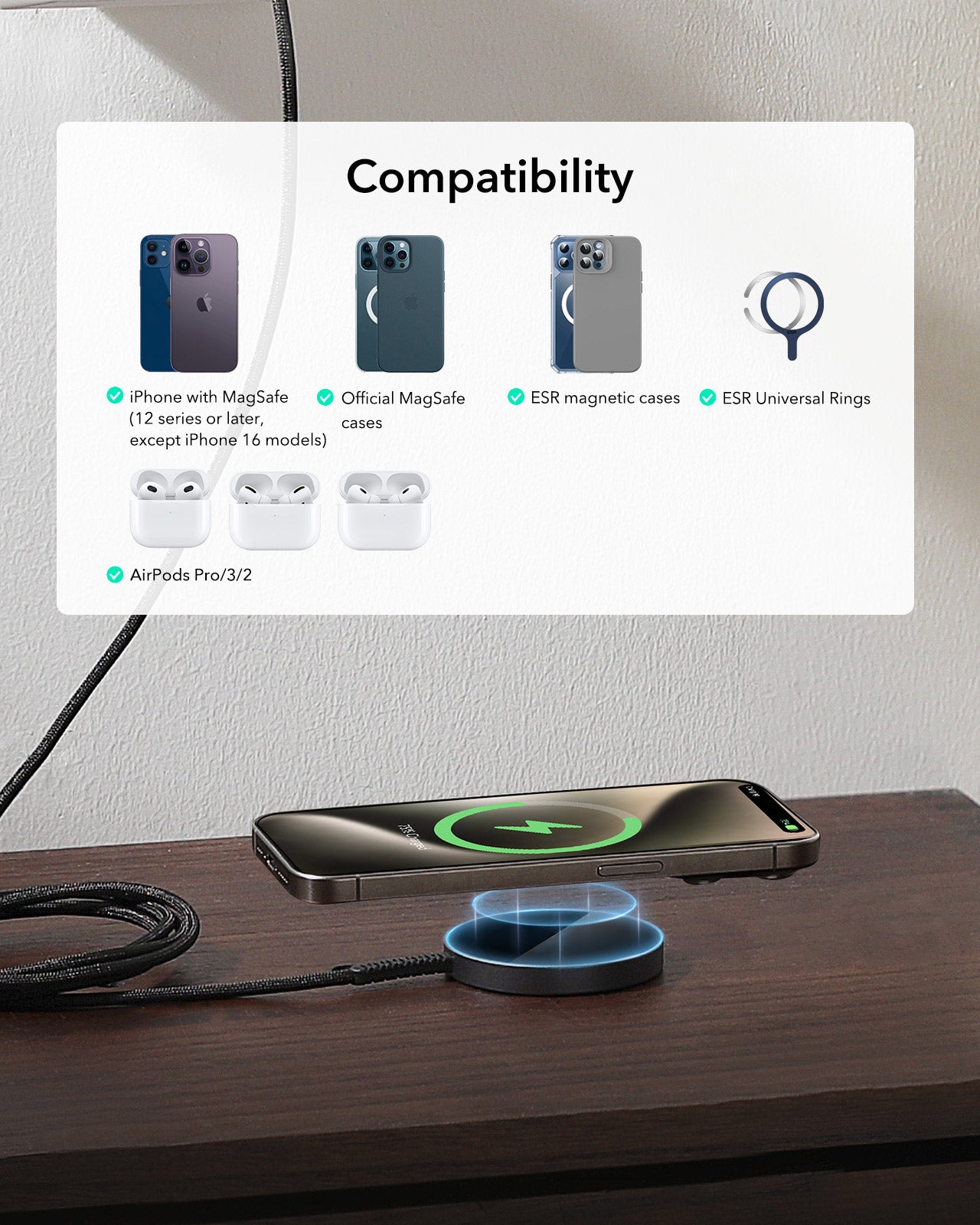 Magnetic Charging Pad (15W)- Black - 1 Set ESR ESR