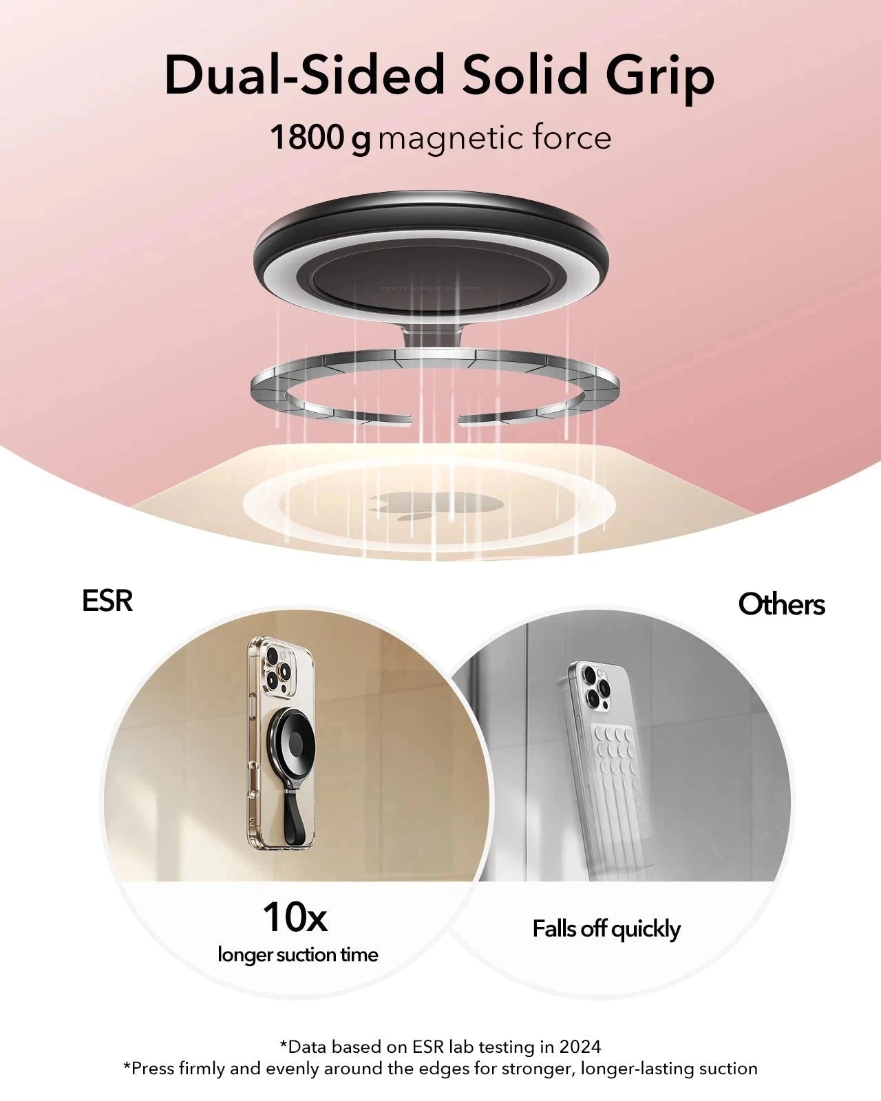 ESR magsafe Suction Phone Mount (Ring Stand) with 1800g magnetic force