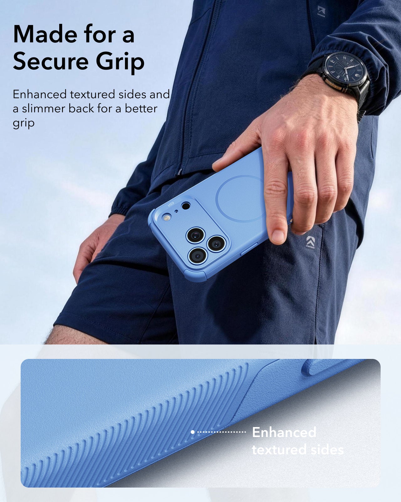 ESR Misty Blue iPhone 18 Pro Case Tough Phone Case with Magsafe Made for a Secure Grip