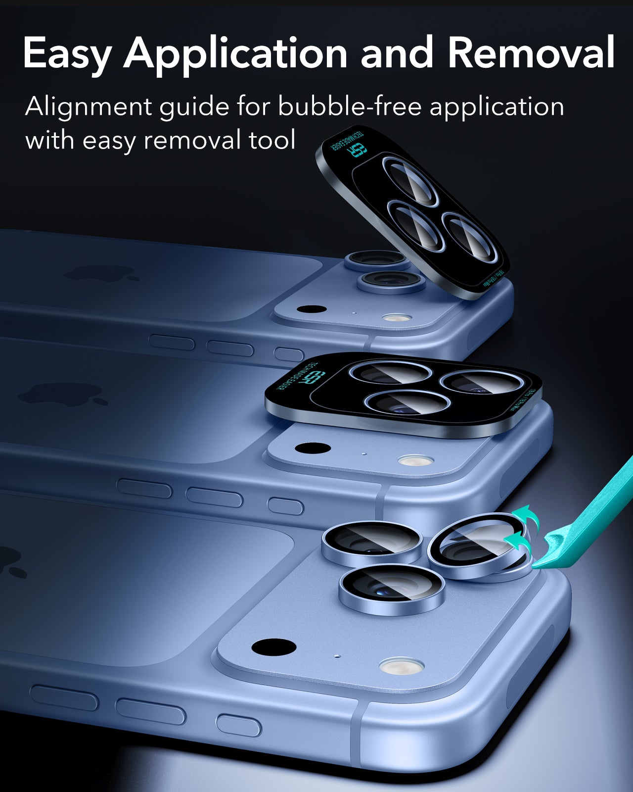 ESR Misty Blue iPhone 18 Pro/Pro Max Armorite Camera Lens Protector Easy Application and Removal