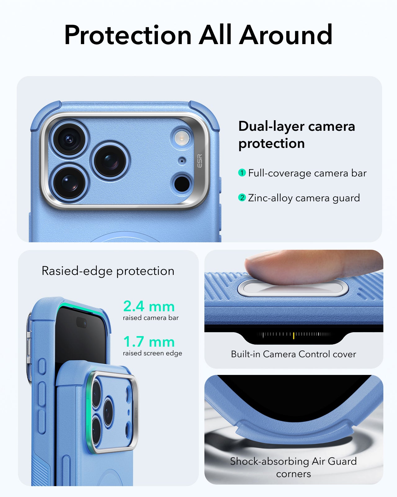 ESR Misty Blue iPhone 18 Pro Max Tough Phone Case Magsafe with Stand Protection All Around