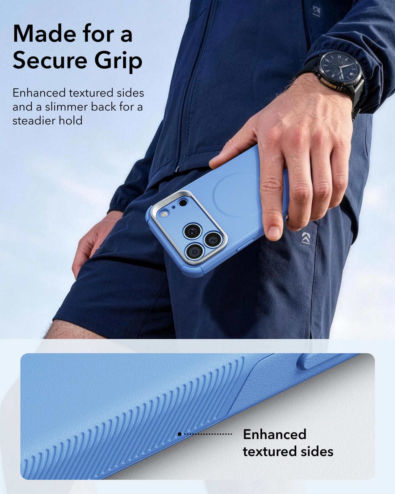 ESR Misty Blue iPhone 18 Pro Max Tough Phone Case Magsafe with Stand Made for a Secure Grip
