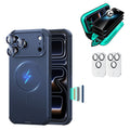 Navy Blue iPhone 18 Pro Max Cyber Tough Magsafe Case  with armorite tempered glass privacy screen protector and camera lens protector