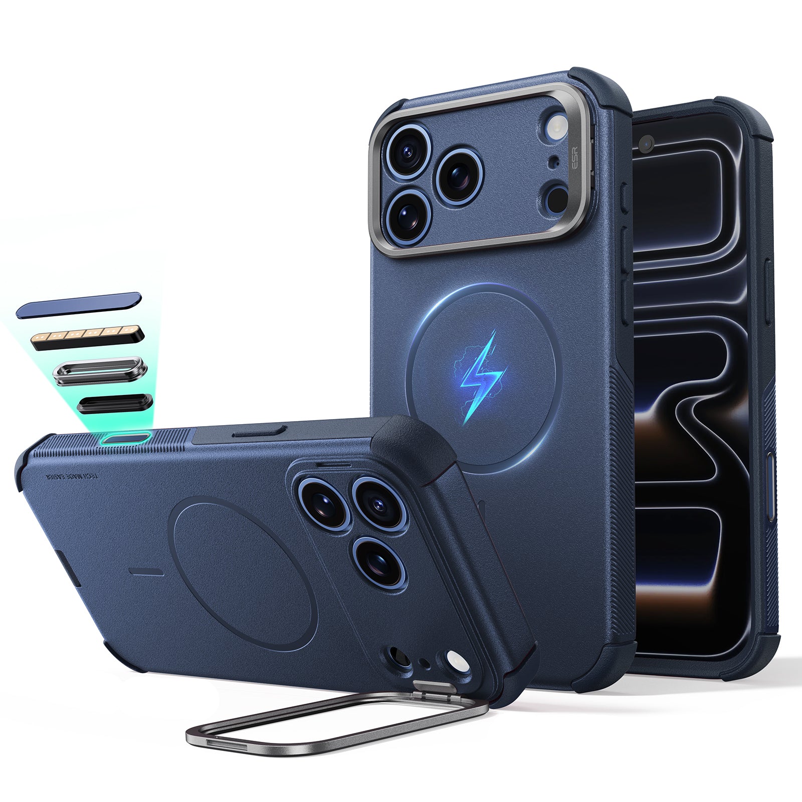 Navy Blue iPhone 18 Pro Tough Phone Case Magsafe with Stand