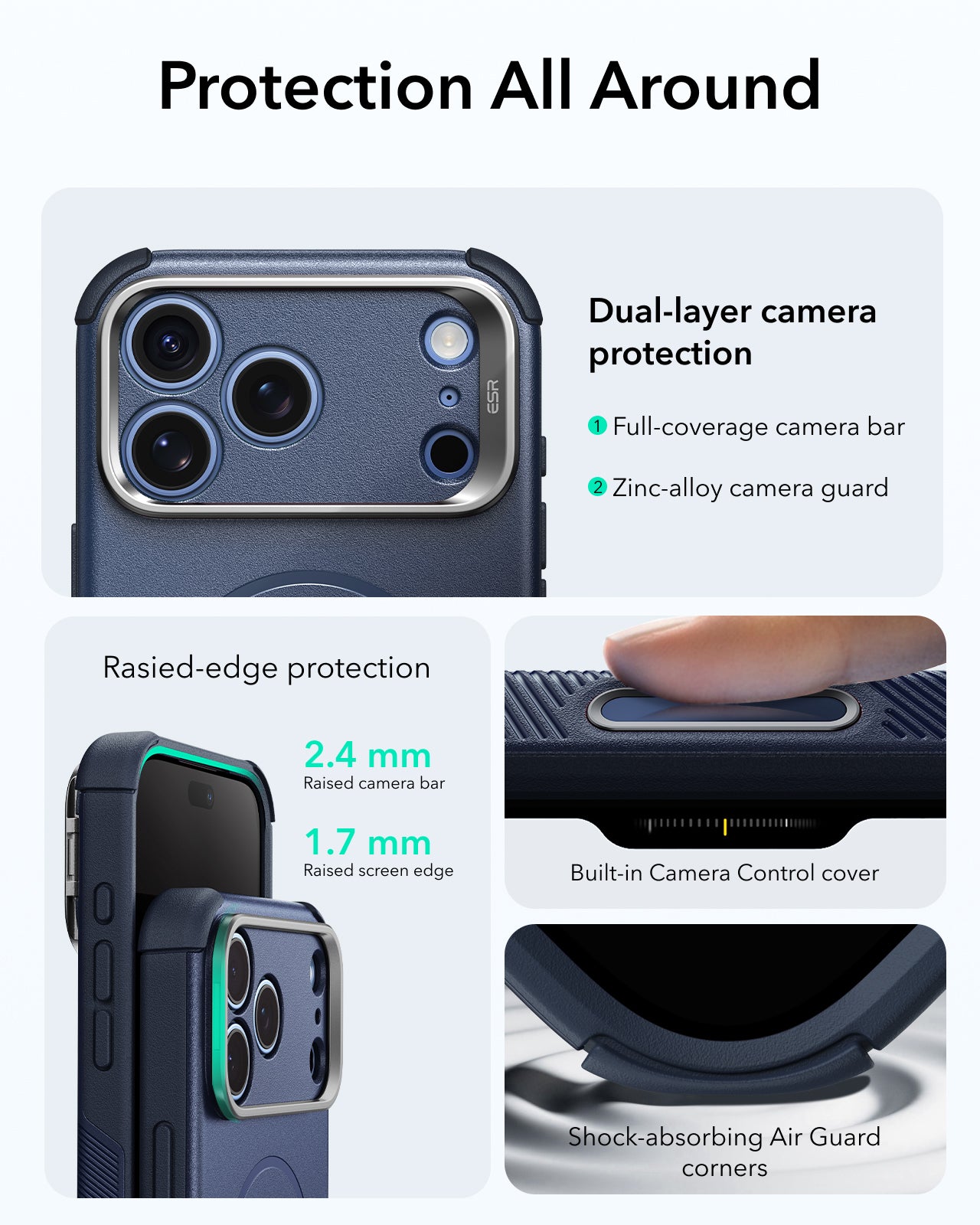 ESR Navy Blue iPhone 18 Pro Tough Phone Case Magsafe with Stand Protection All Around
