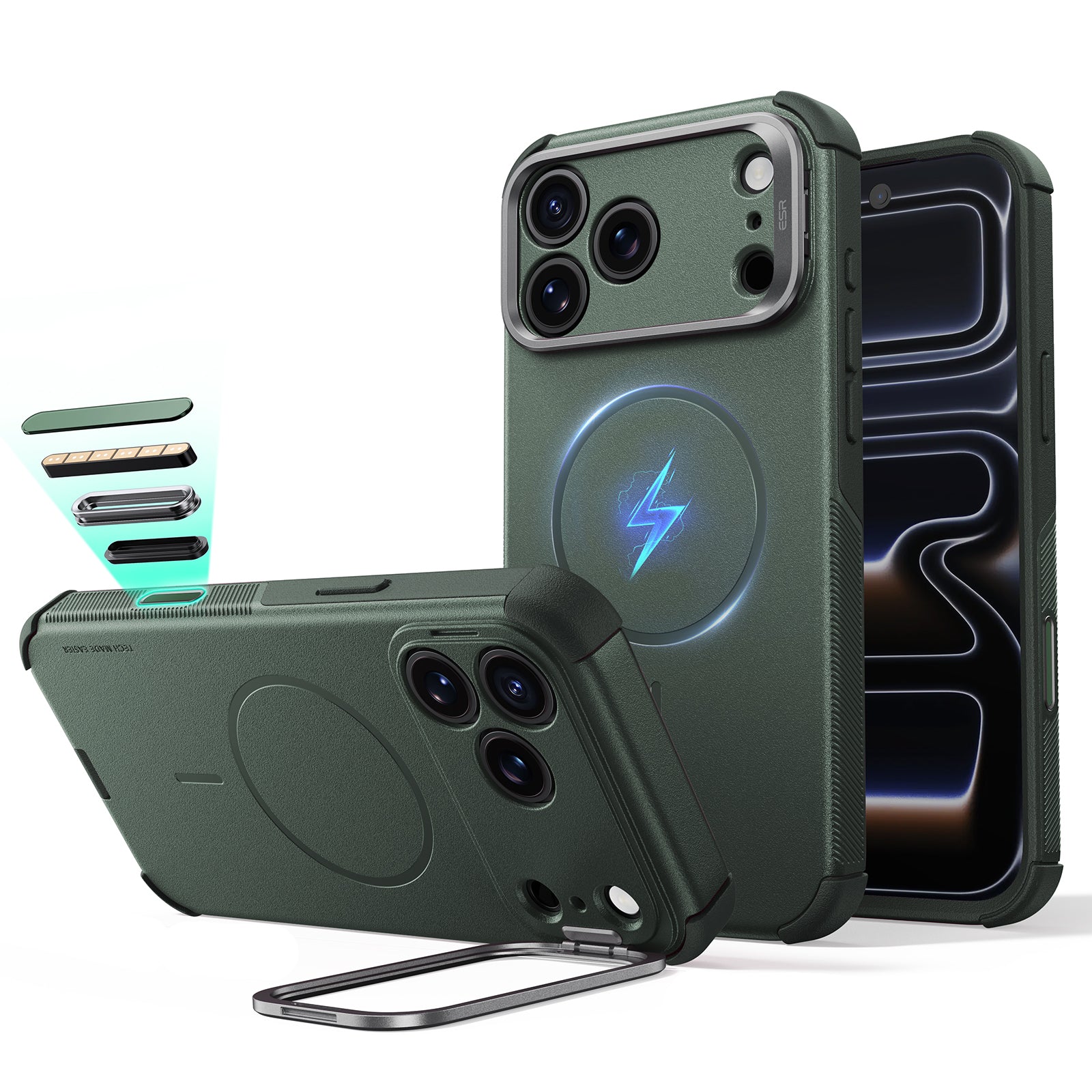 Olive Green iPhone 18 Pro Tough Phone Case Magsafe with Stand