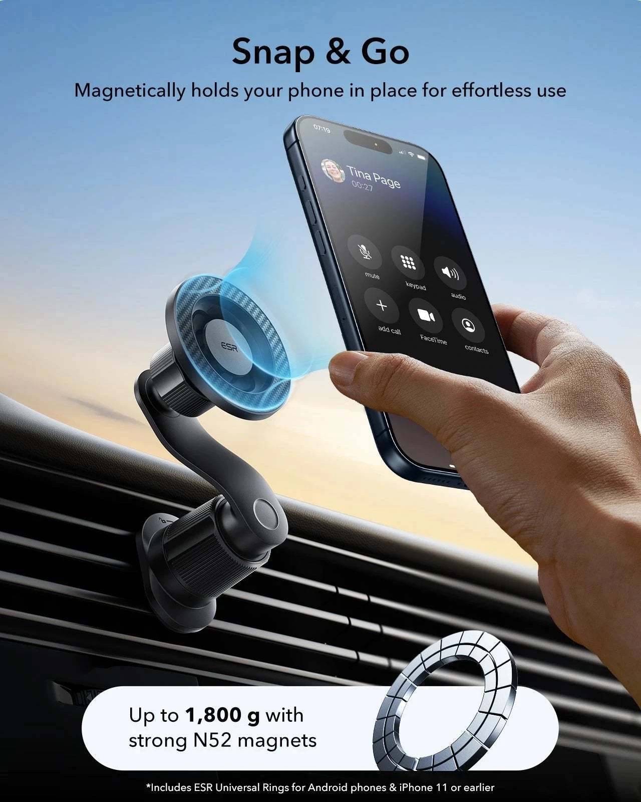 OmniLock Magnetic 1800g Car Mount (Air Vent) - Black ESR ESR