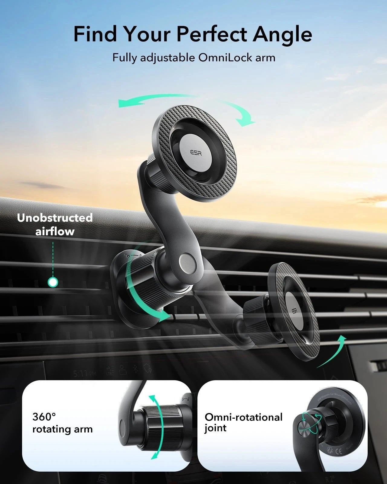 OmniLock Magnetic Car Mount (Air Vent) - Black ESR ESR