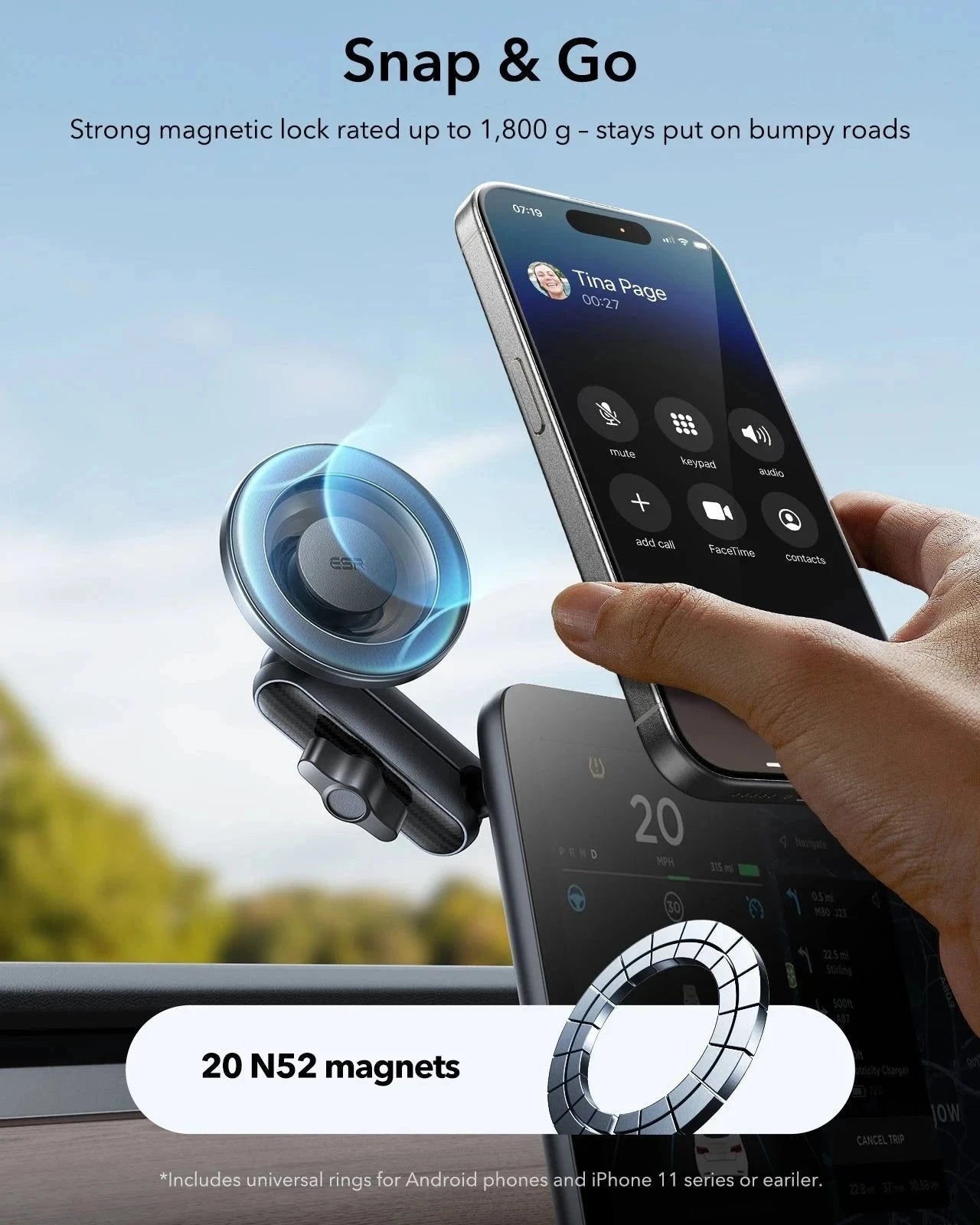 OmniLock Magnetic Car Mount (Suction Cup) - Black ESR ESR