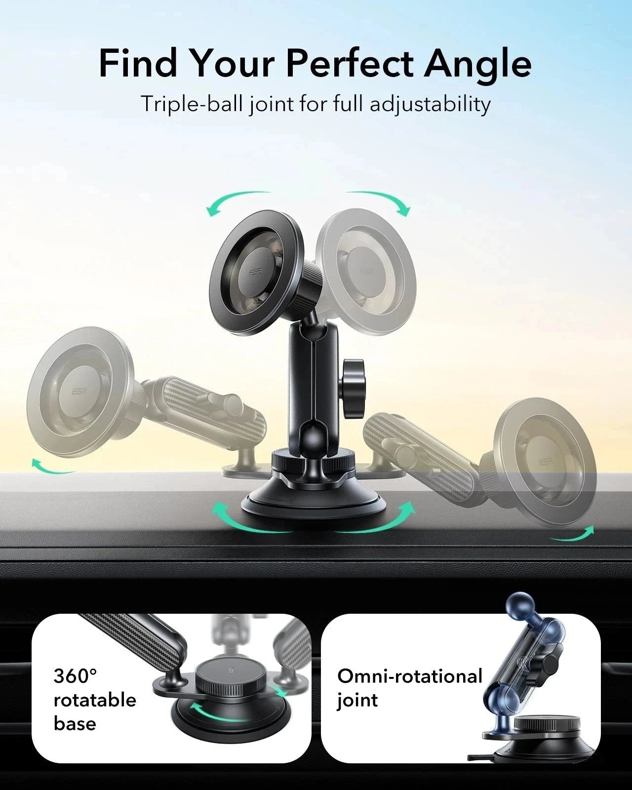 OmniLock Magnetic Car Mount (Suction Cup) - Black ESR ESR