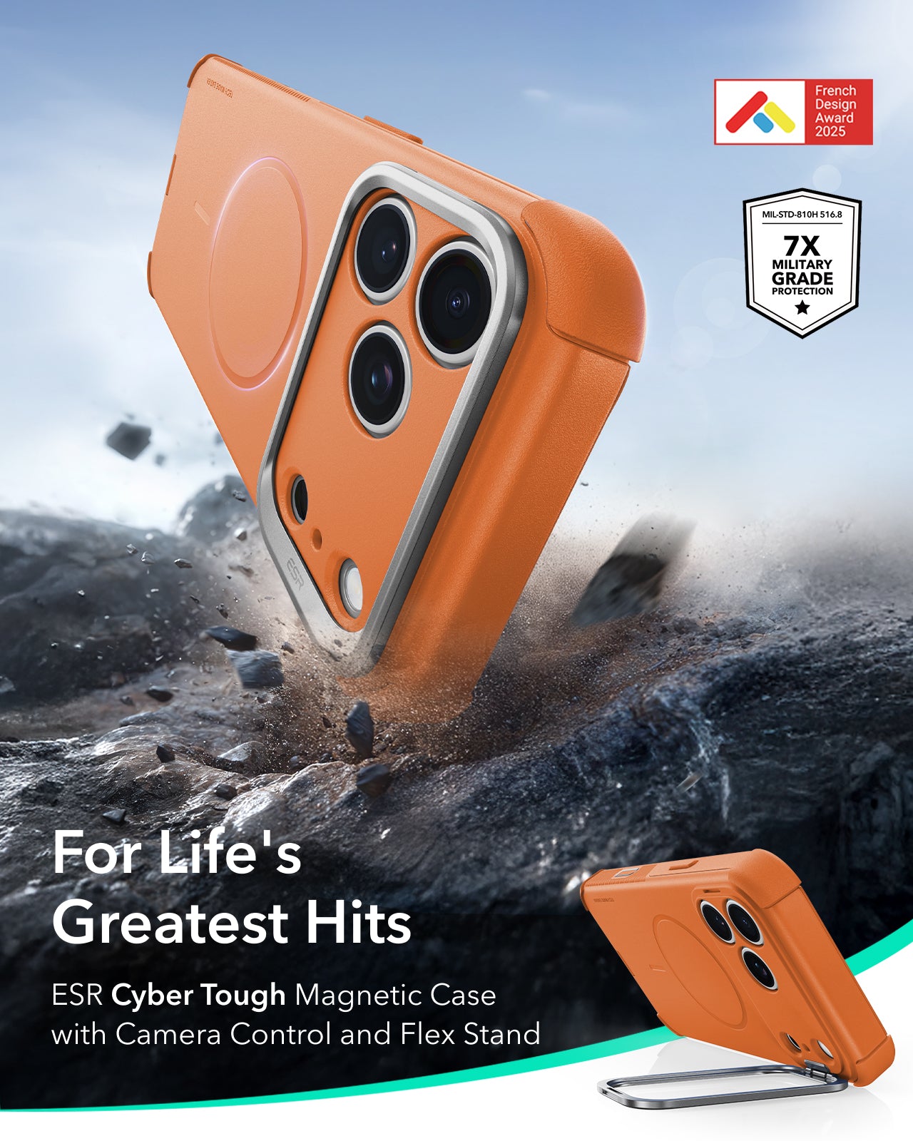 ESR Orange iPhone 18 Pro Max Tough Phone Case Magsafe with Stand For Life's Greatest Hits