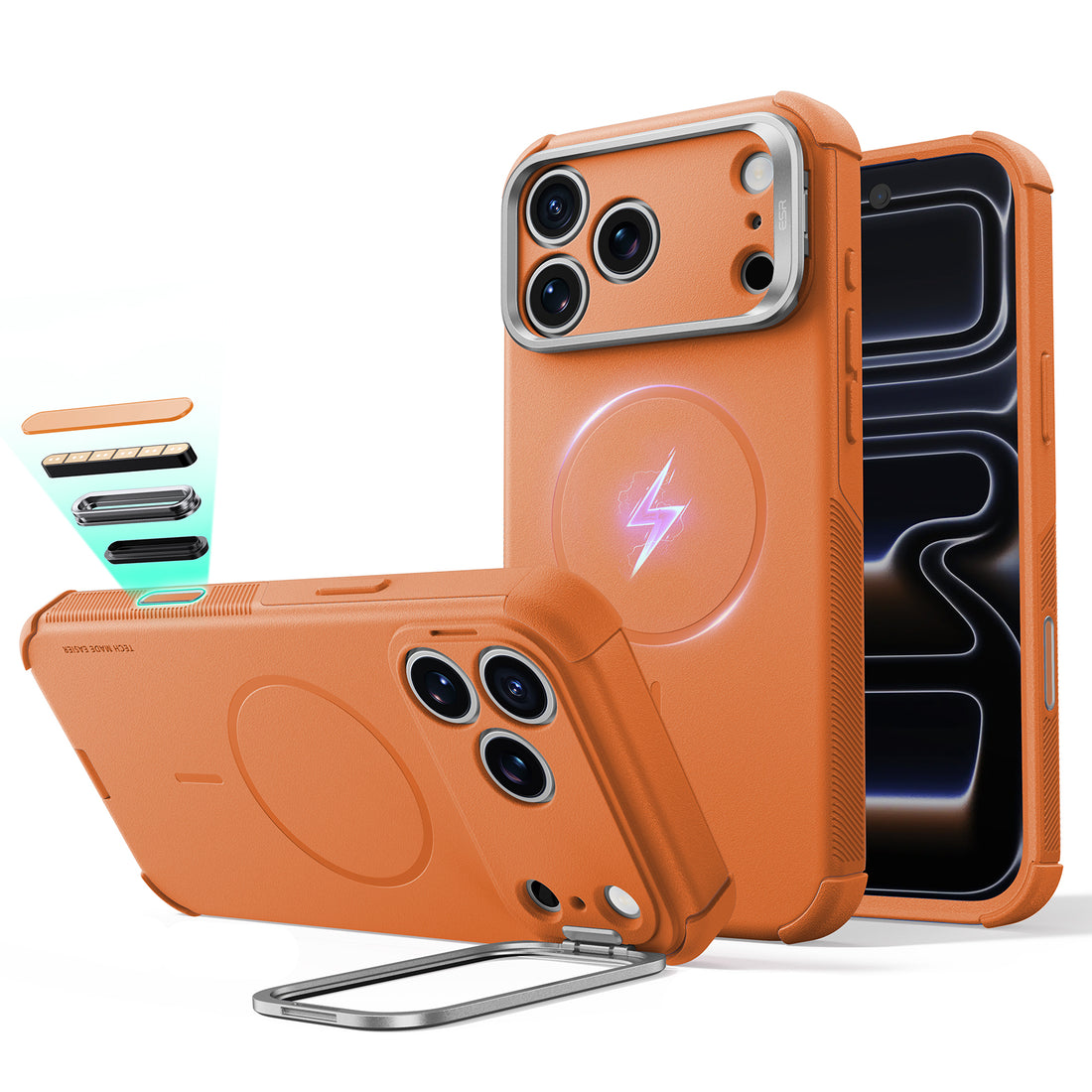 Orange iPhone 18 Pro Tough Phone Case Magsafe with Stand