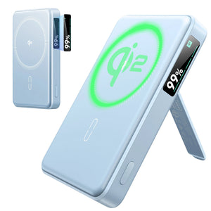 HaloLock MagSlim Wireless Power Bank (15W, 10,000 mAh, Kickstand) - Blue
