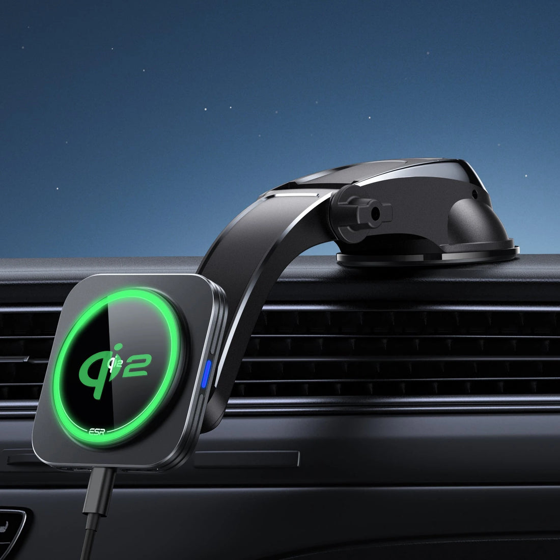 Qi2 Dashboard Wireless Car Charger with Low Profile Mounting Arm