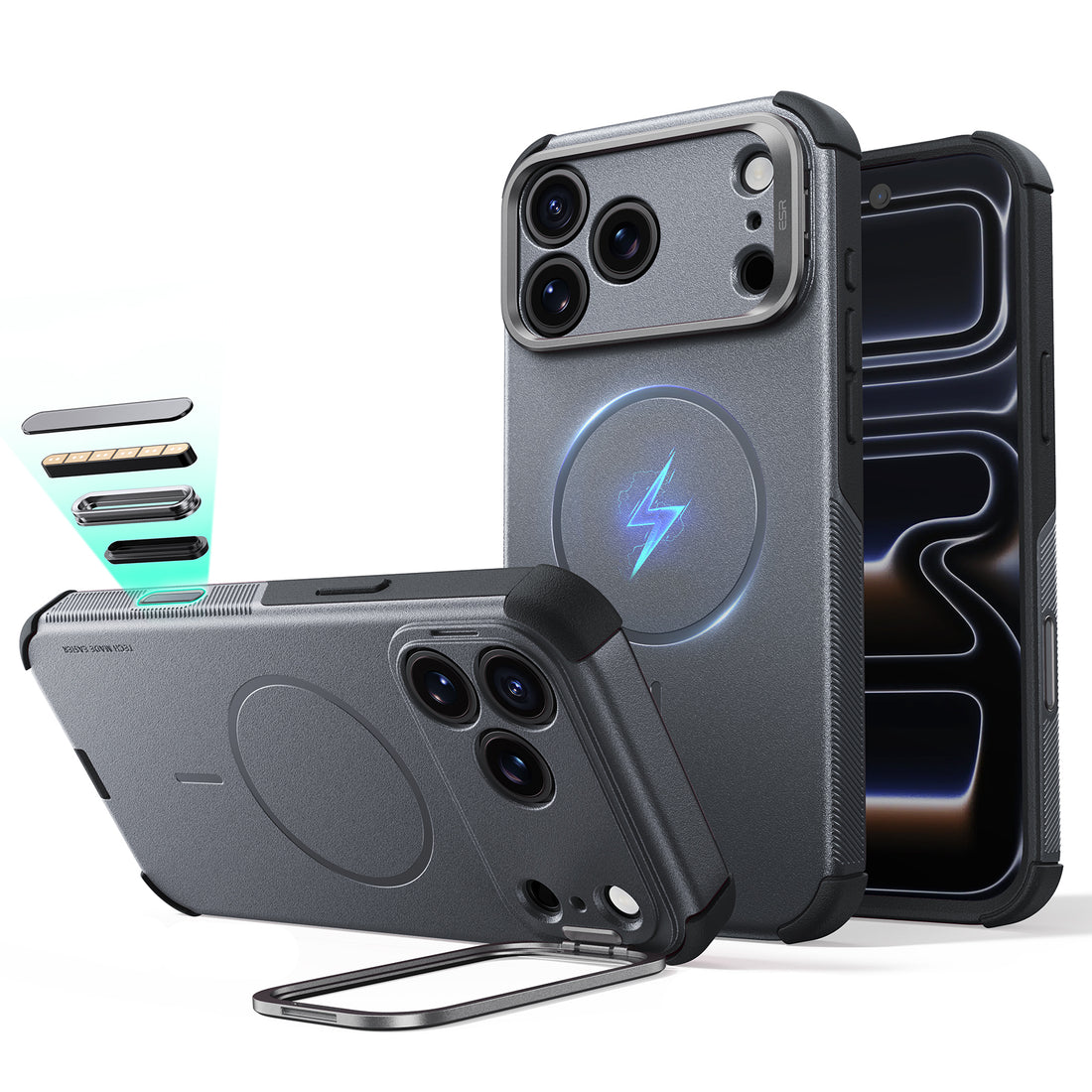 Space Gray iPhone 18 Pro Tough Phone Case Magsafe with Stand