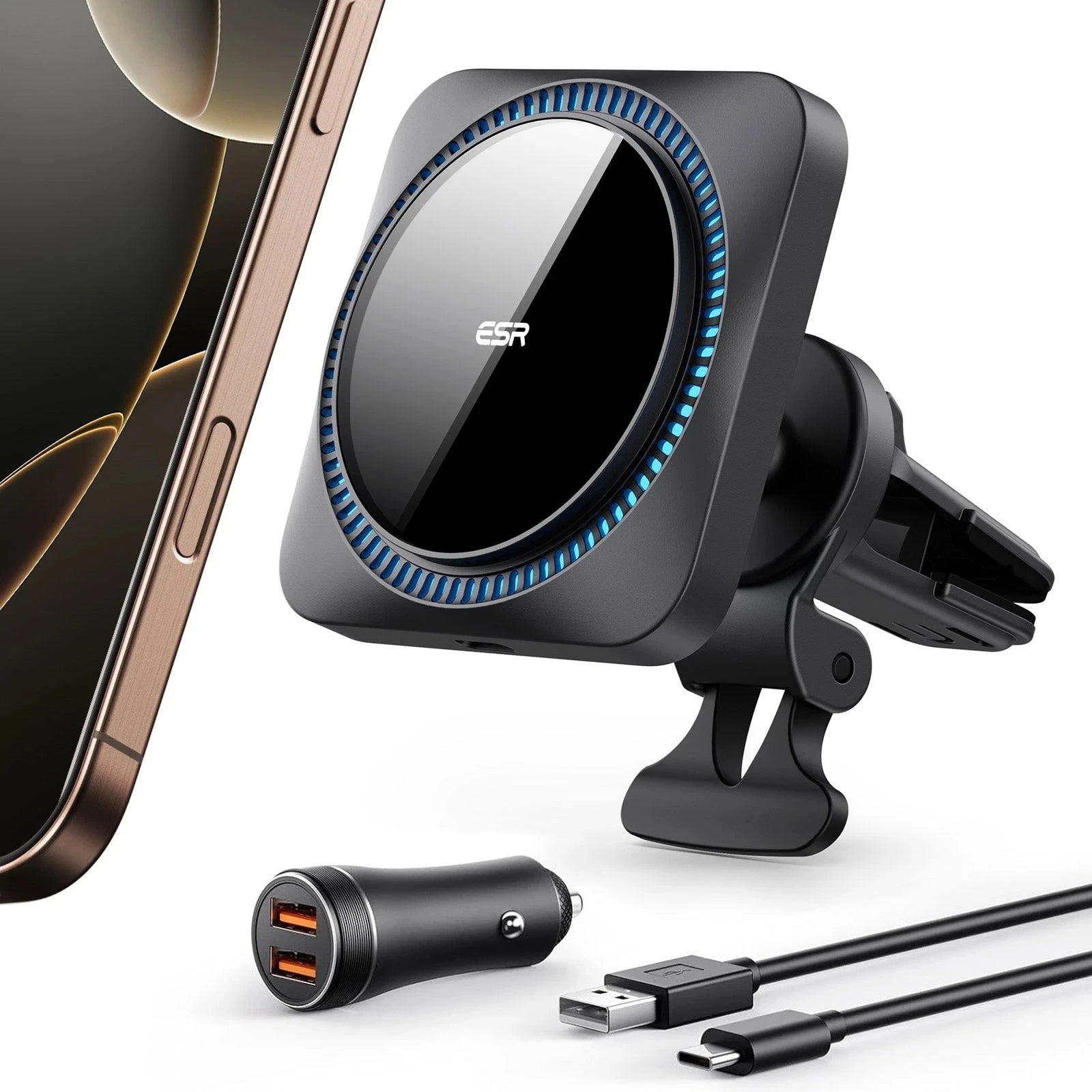 Wireless Car Charger with CryoBoost™ (HaloLock) - Wireless Charger with 36W Adapter ESR ESR