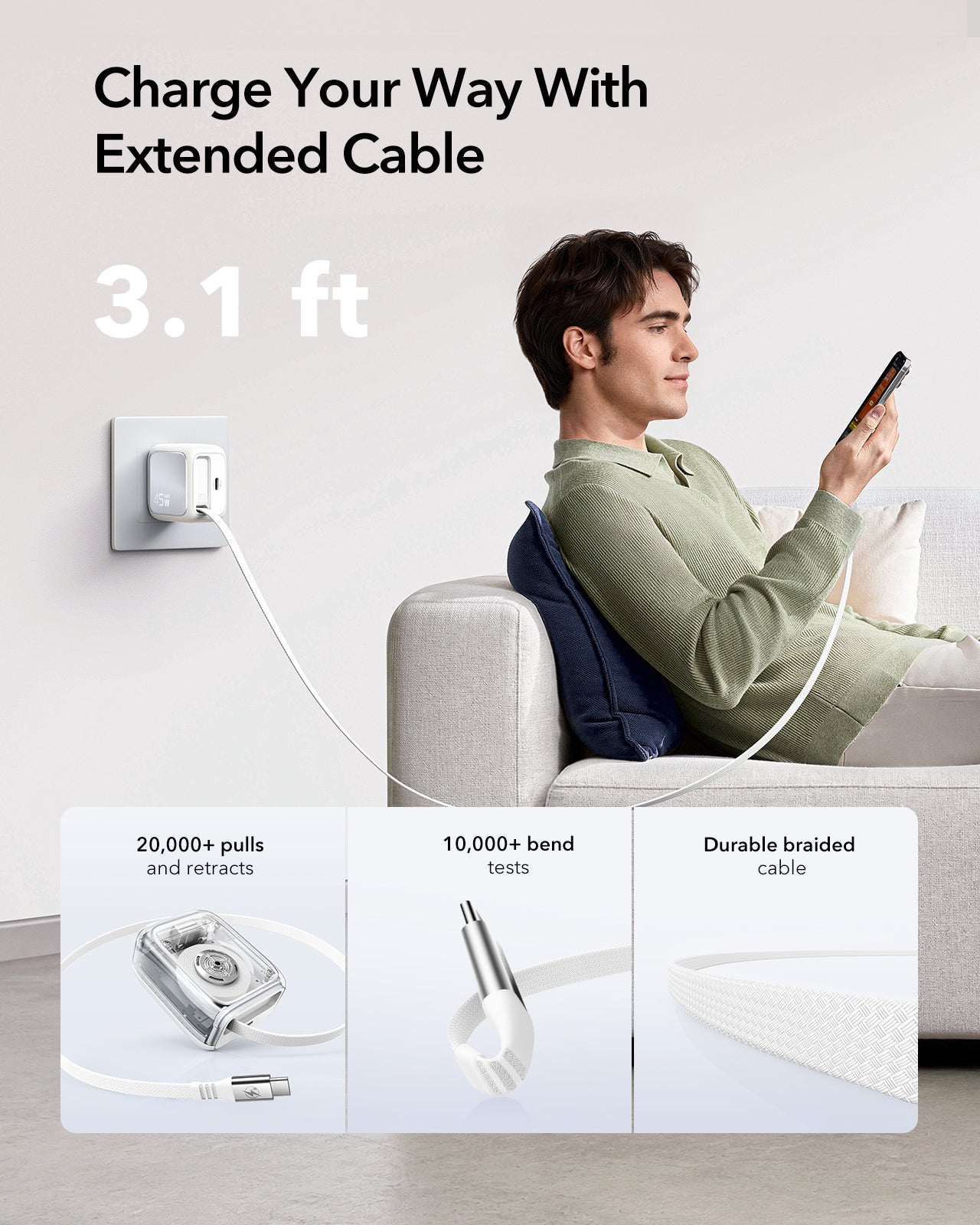 Xtend 45W Retractable Charger - US Plug - Burgundy ESR ESR