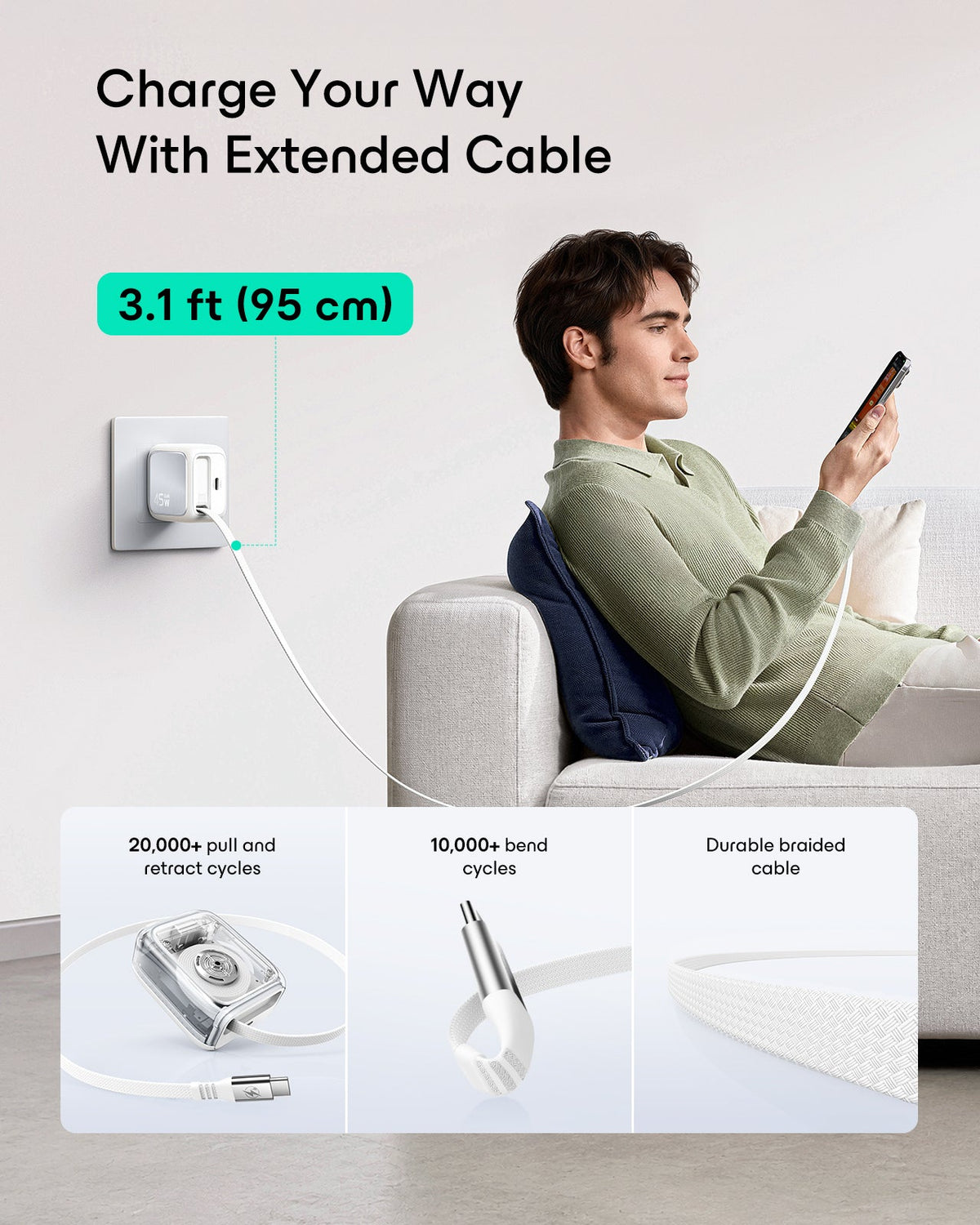 Charge Your Way  With Extended Cable