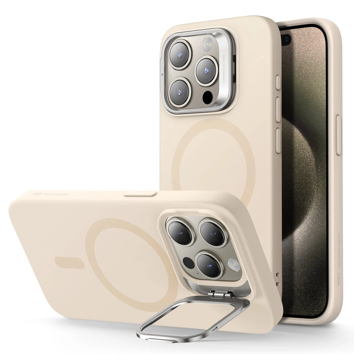 Tan Iphone Light Tan iPhone 15 Pro Silicone MagSafe Case with Stand | ESR