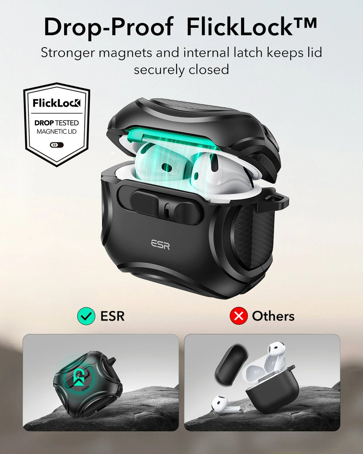 Midnight Black Cyber FlickLock AirPods 4 Case with Lock | ESR