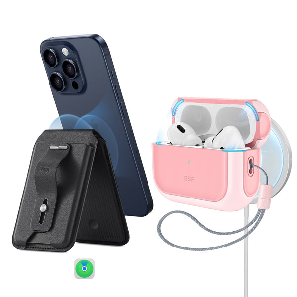 Coque AirPods Pro ESR Avec MagSafe - Protection Anti-Chute - Sangle Transport - Noir - Compatible 2019/2022/2023