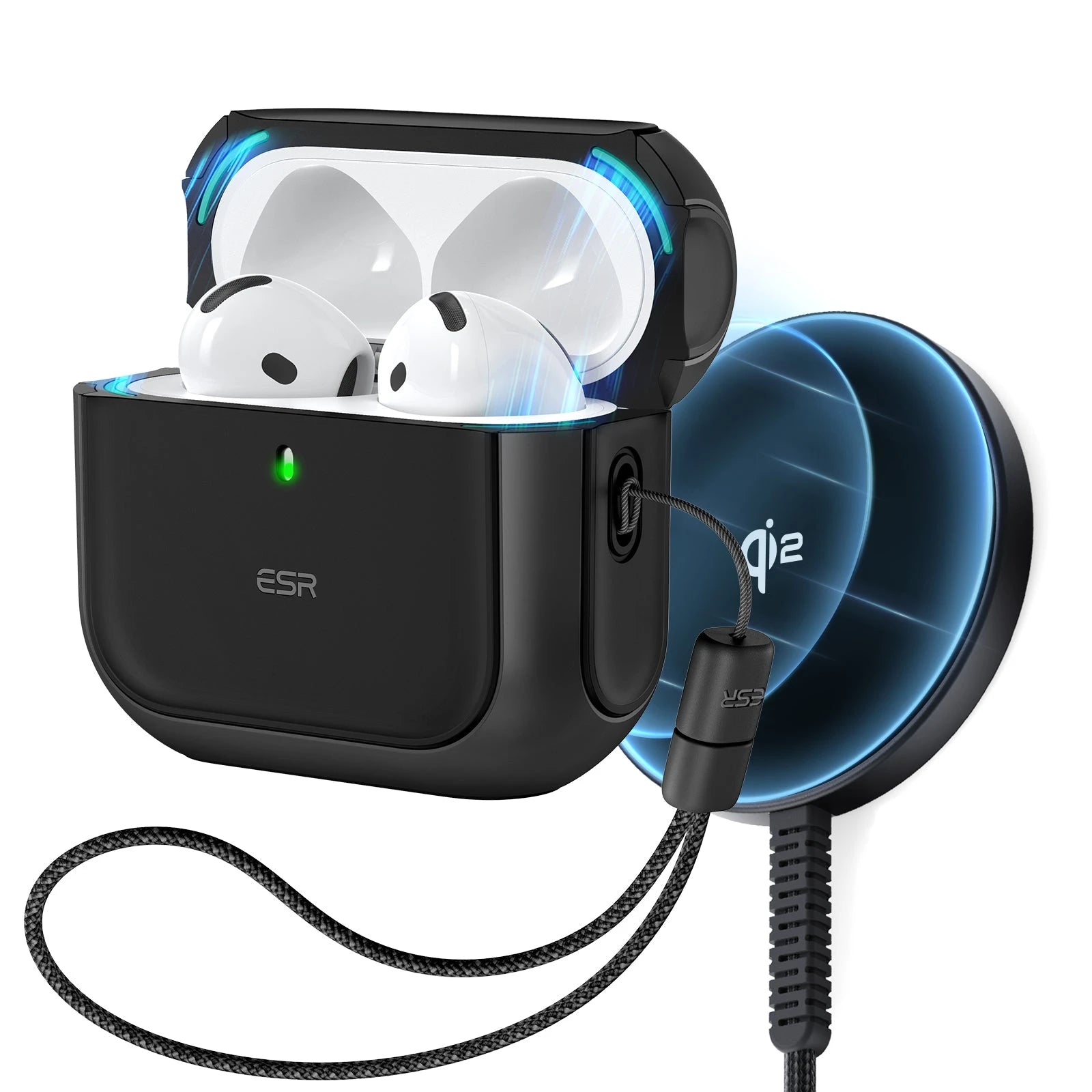 Black AirPods 4 Magsafe Case With Wireless AirPods Charger ESR black-airpods-4-magsafe-case-with-wireless-airpods-charger-esr