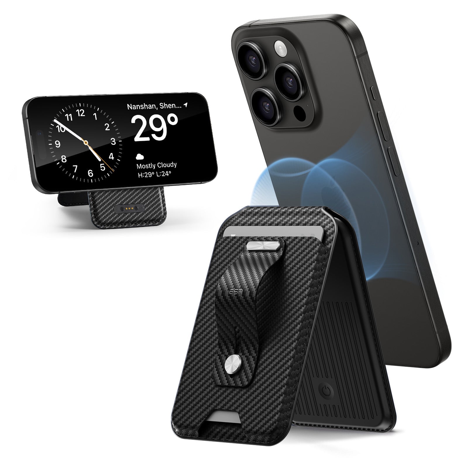 Geo Wallet Stand (HaloLock) with Built-in Find My - Black Carbon Fiber ESR ESR