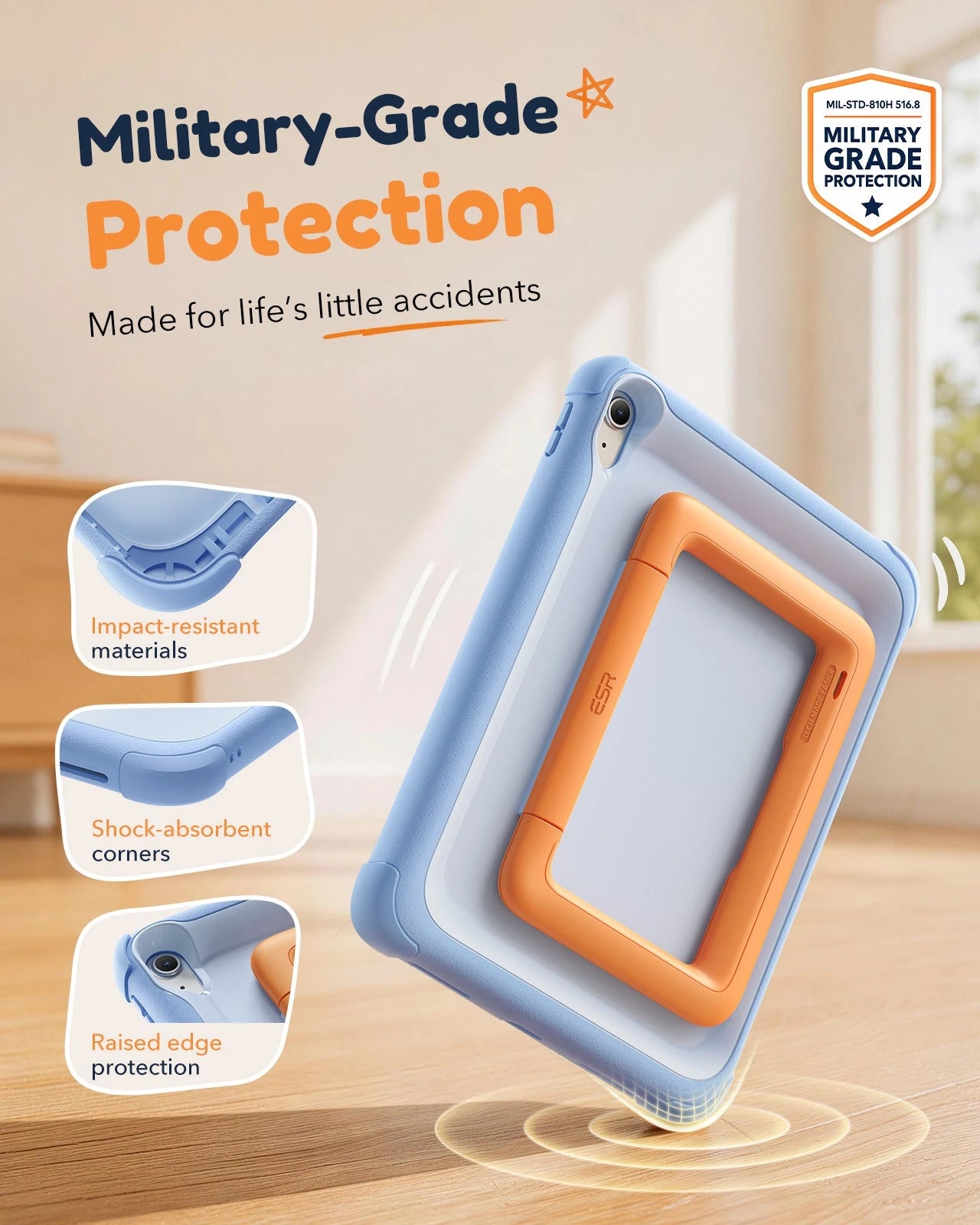 Sky Blue ESR iPad A16 Bounce Kids Case | Ergonomic Easy-Grip Handle