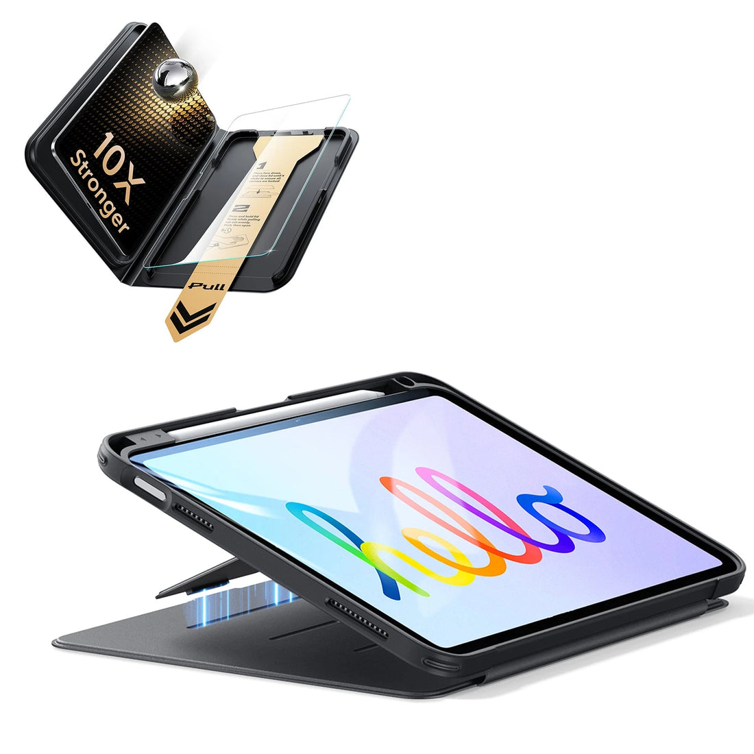 iPad 11" (A16) 2025 Bundle Flip Magnetic Case (Pencil Holder) & Armorite® Pro Screen Protector With UltraFit Tray - Black