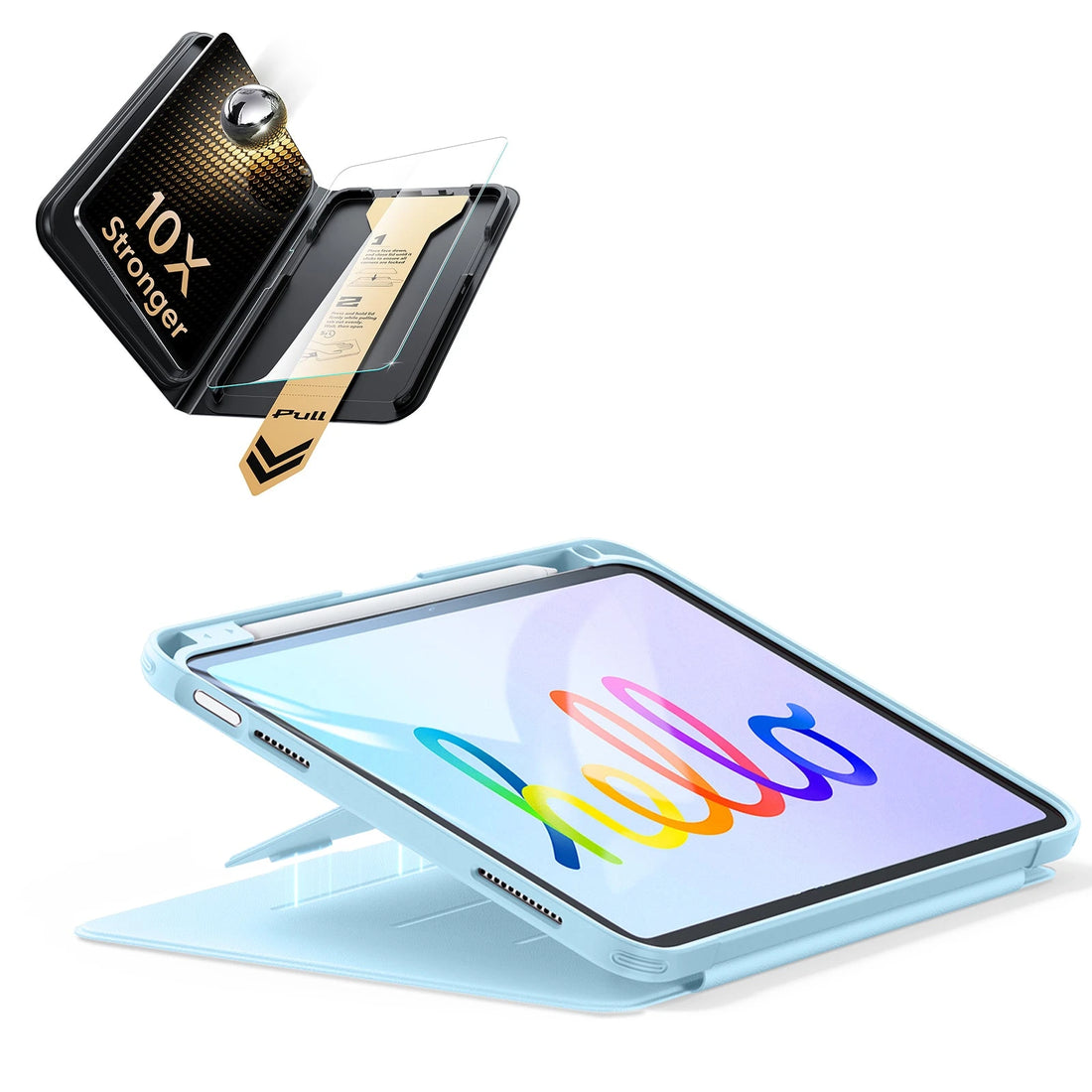 iPad 11" (A16) 2025 Bundle Flip Magnetic Case (Pencil Holder) & Armorite® Pro Screen Protector With UltraFit Tray - Blue