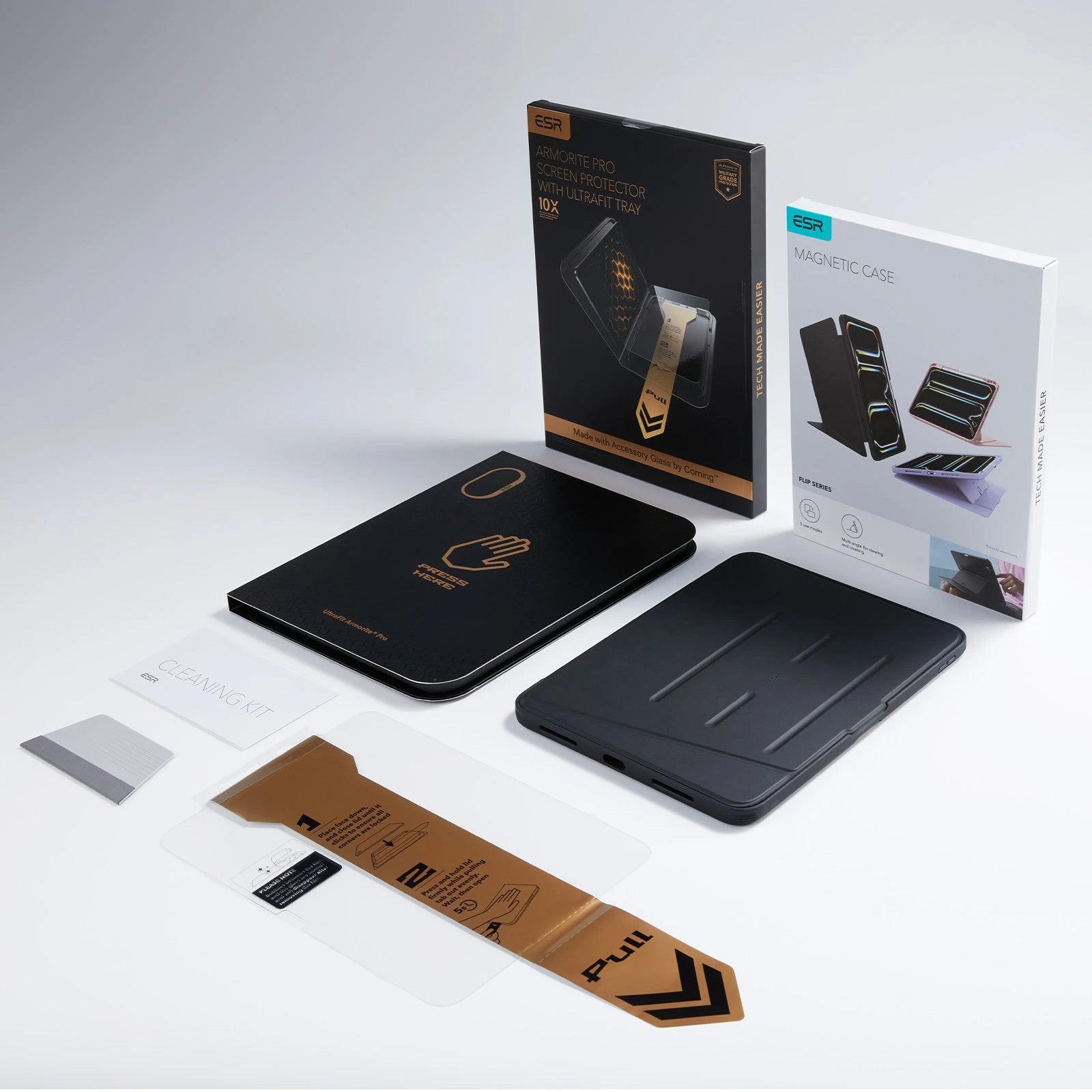 iPad 11" (A16) 2025 Bundle Flip Magnetic Case (Pencil Holder) & Armorite® Pro Screen Protector With UltraFit Tray