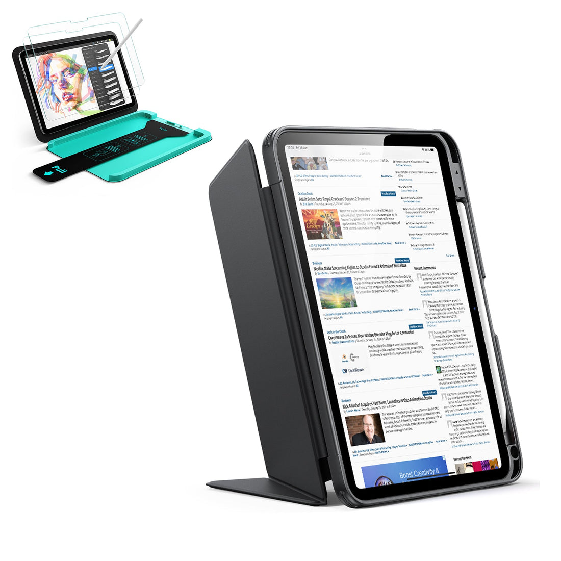 iPad 11" (A16) 2025 Bundle Flip Magnetic Case with Pencil Holder & Armorite® Paper-Feel Protection - Black ESR ESR