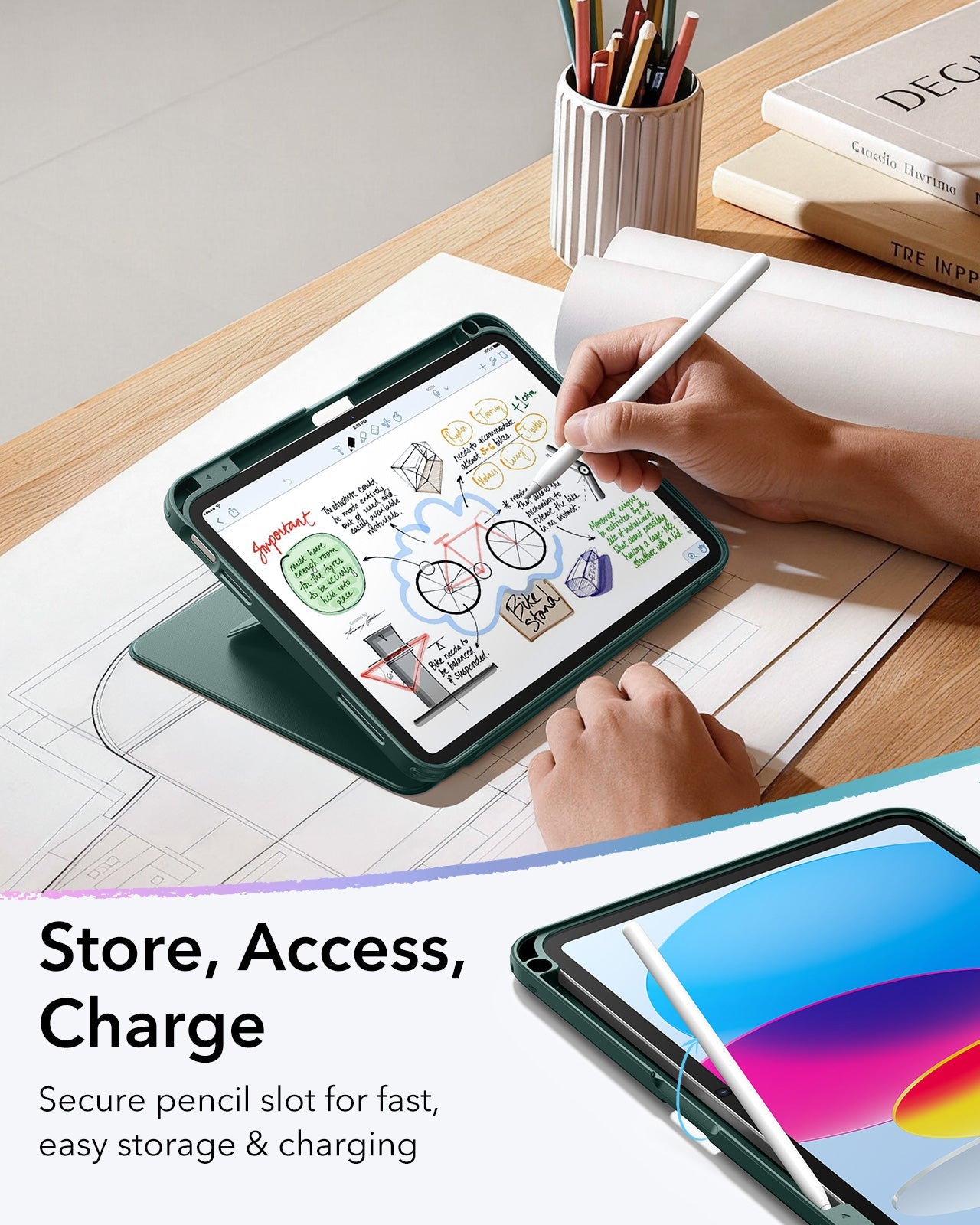 iPad 11" (A16) 2025 Bundle Flip Magnetic Case with Pencil Holder & Armorite® Protection - Green ESR ESR
