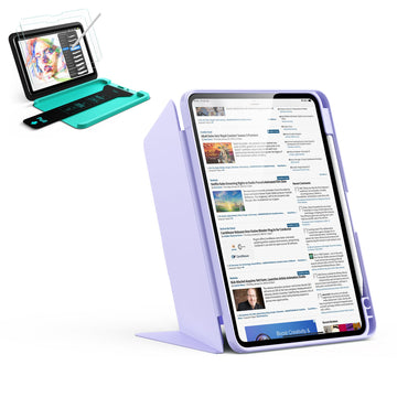 iPad 11" (A16) 2025 Bundle Flip Magnet-Hülle mit Stifthalter & Armorite® Paper Feel Schutz - Light Purple