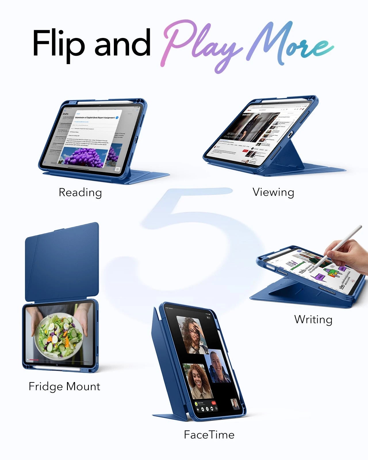 Navy Blue Flip iPad A16 Folio Case & Armorite 7X Screen Protection