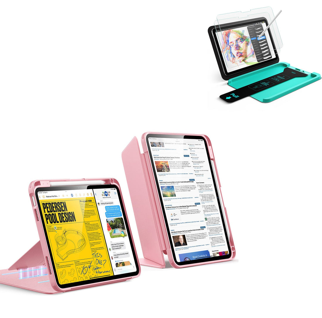 iPad 11" (A16) 2025 Bundle Flip Magnetic Case with Pencil Holder & Armorite® Paper-Feel Protection - Pink
