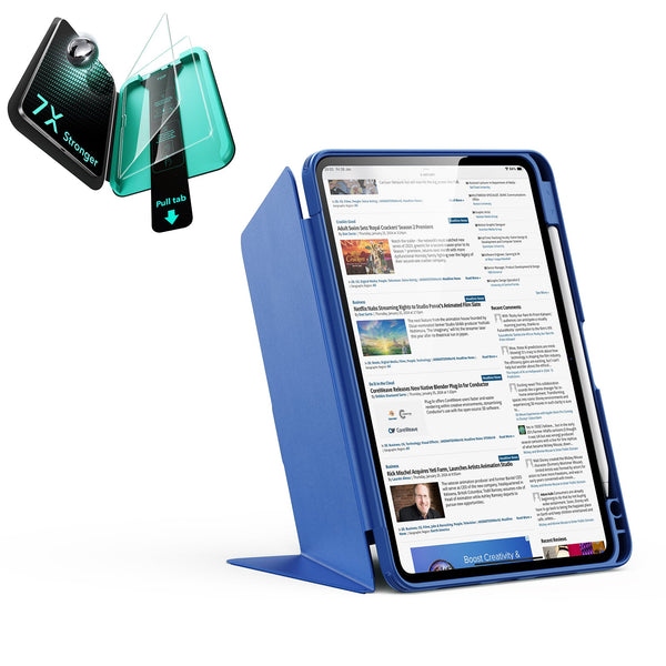Navy Blue Flip iPad A16 Folio Case & Armorite 7X Screen Protection