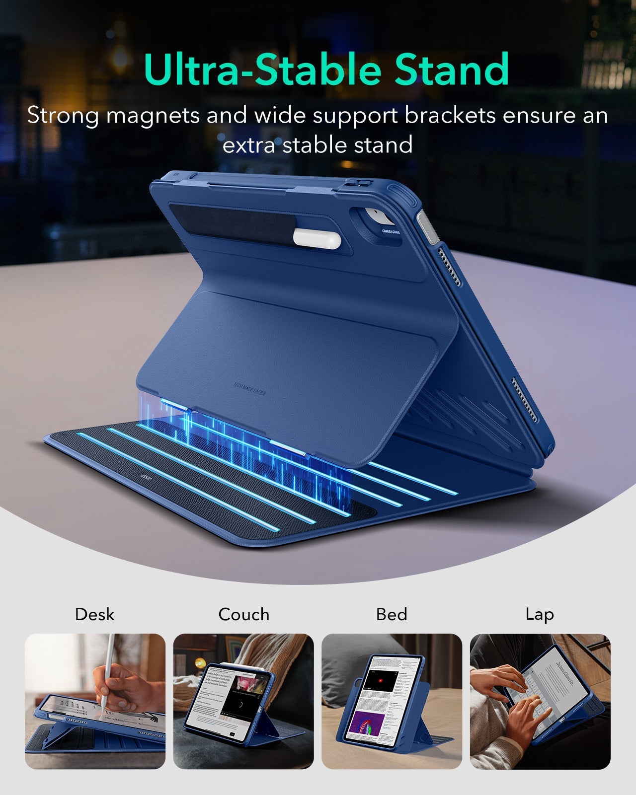 Navy Blue iPad A16 Case with Stand & Armorite Glass Protection|ESR