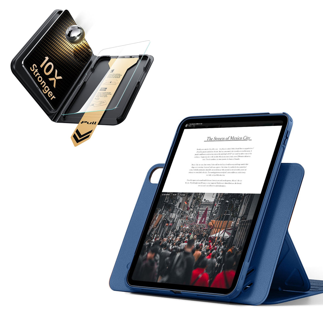 iPad 11" (A16) 2025 Bundle Shift Magnetic Case & Armorite® Pro Screen Protector With UltraFit Tray - Navy Blue