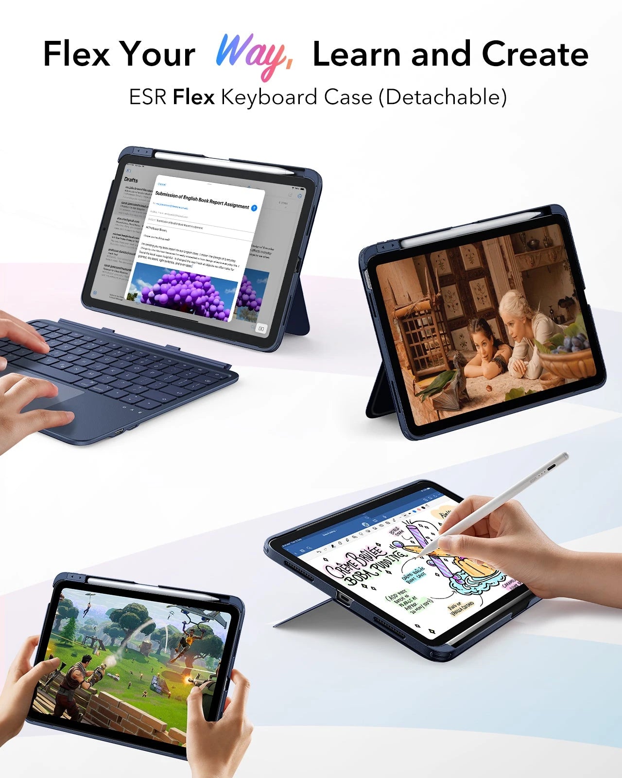 Bluetoothタブレット用キーボード(ipad a16）ESR Blue iPad 11th Gen(A16) Wireless Keyboard Case With Pencil Holder|ESR