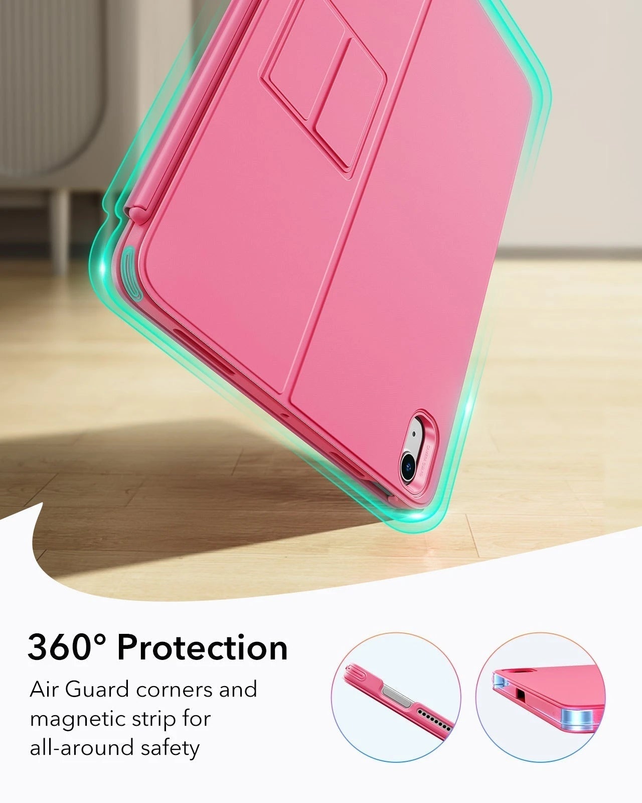 Flex keyboard case with detachable-360 protection air guard corners and magnetic strip for all-around safety