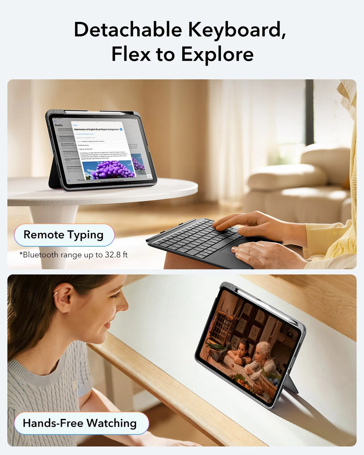 iPad 11" (A16, 2025) Flex Tastaturhülle (abnehmbar) Paper-Feel Bundle - DE Layout-Dark Gray ESR ESR