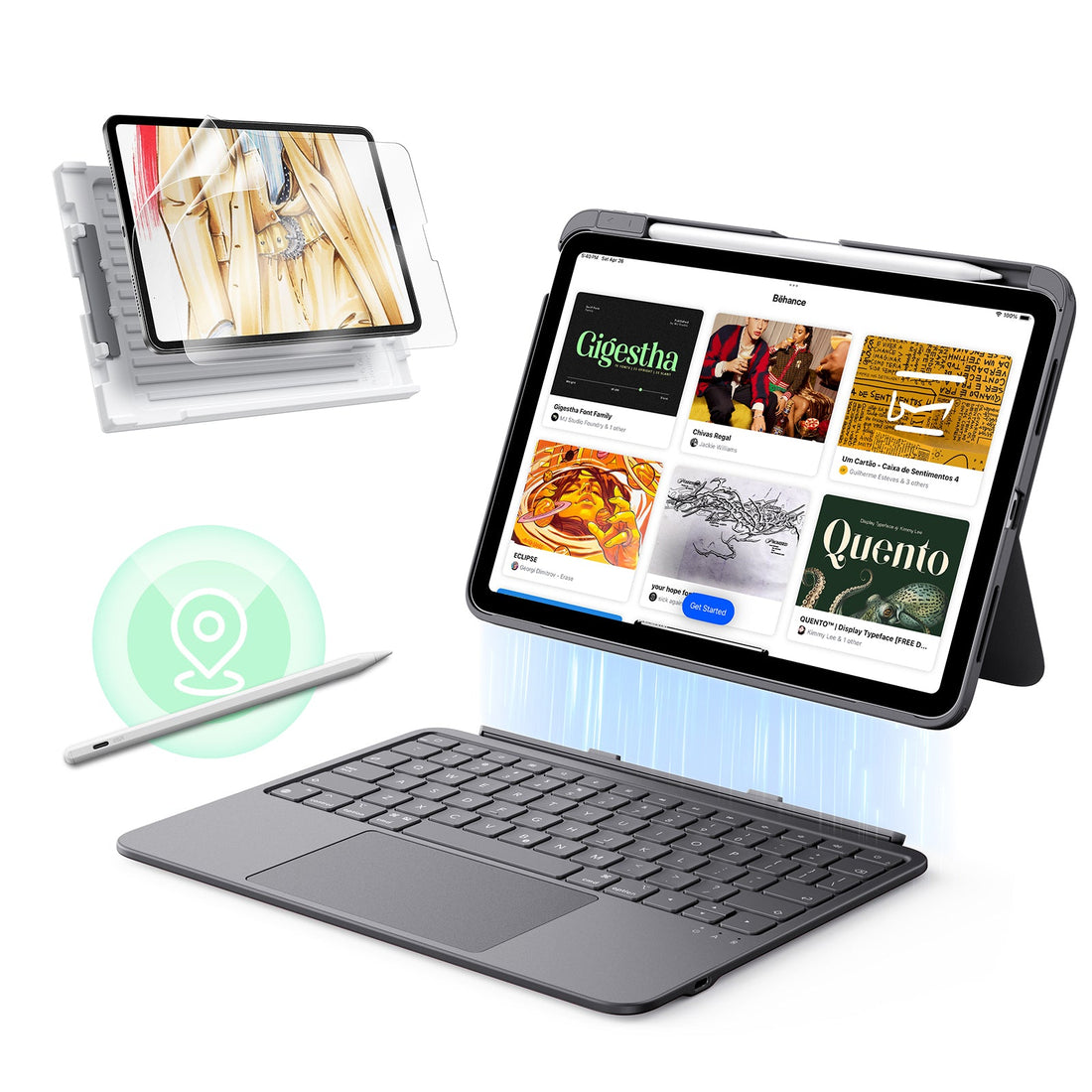 iPad 11" (A16, 2025) Flex Tastaturhülle (abnehmbar), Paper-Feel-Schutzfolie & „Wo ist?“ Pencil Bundle - DE Layout-Dark Gray ESR ESR