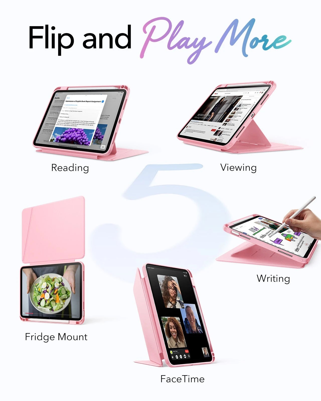 iPad 11" (A18) 2026 Flip Magnetic Case with Pencil Holder - Pink ESR ESR