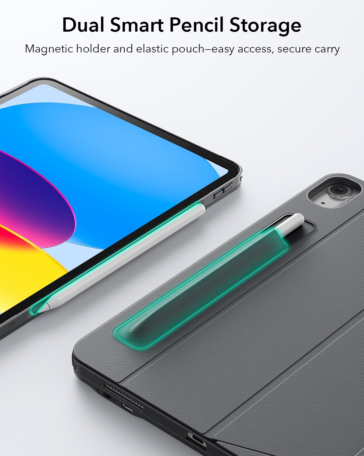 Gray_Bluetooth_iPad_11_A18_2026_Keyboard_Detachable_Case-Dual Smart pencil storage