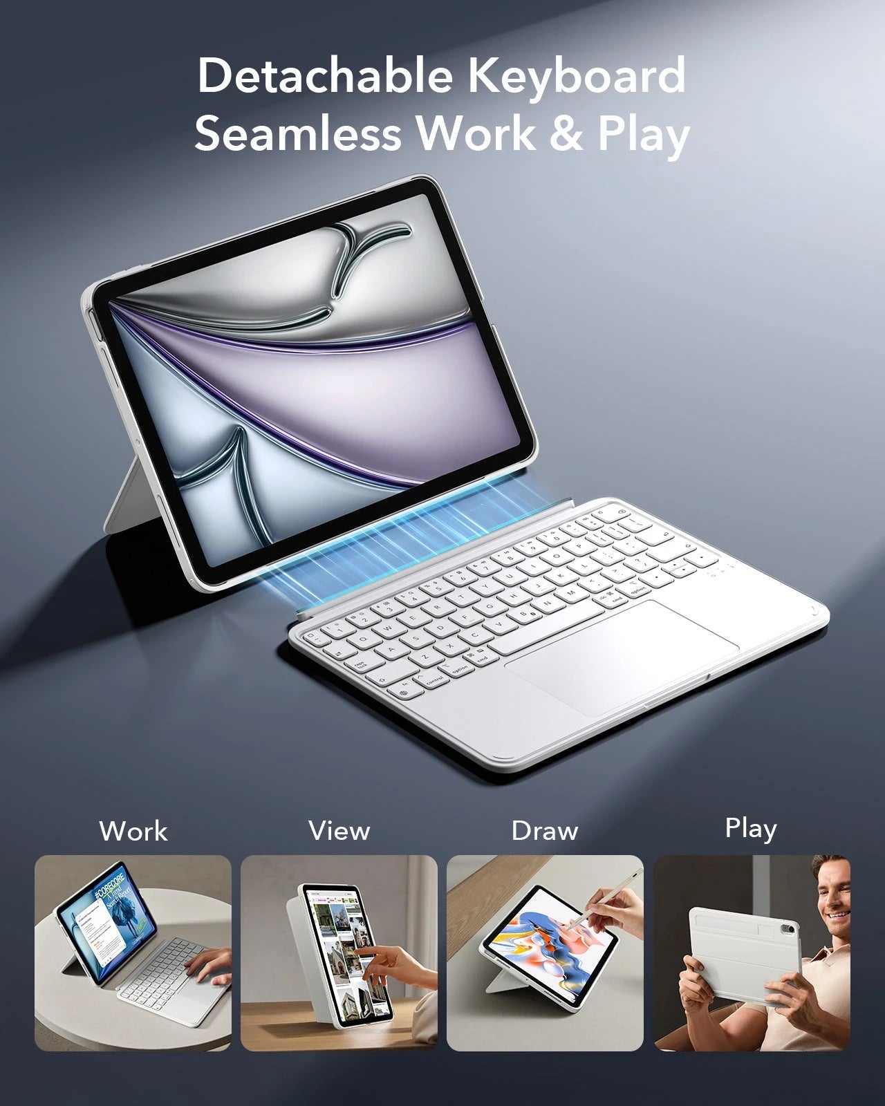 ESR White Shift Keyboard Case with Large Trackpad for iPad Air 11